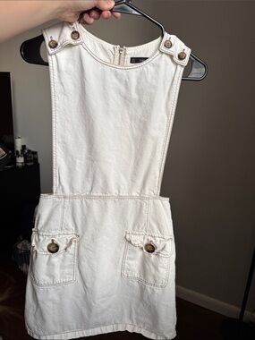 Zara Off-White Button Pocket Pinafore Dress